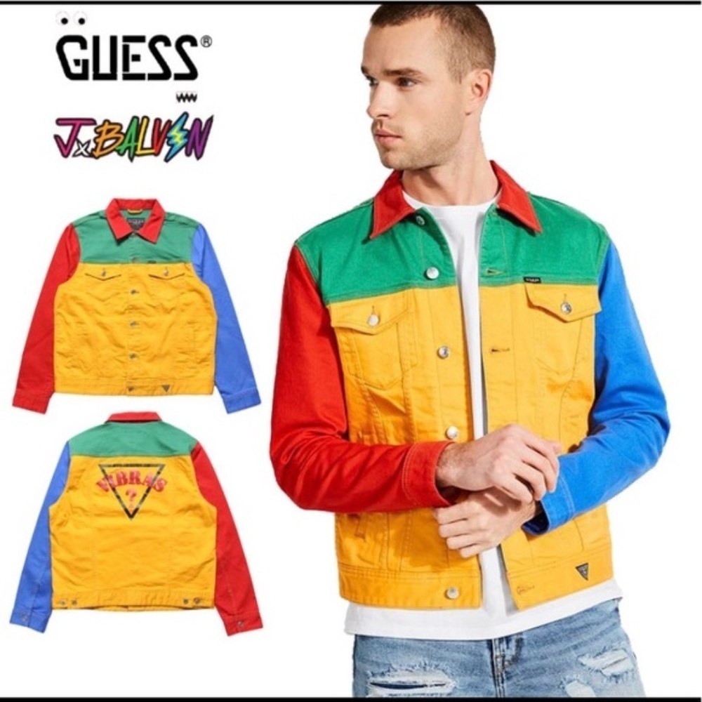 New GUESS J Balvin X Men's Colorblocked Denim Jacket SZ M - Picture 5 of 5